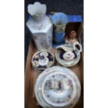 Ceramics - a pair of Crown Staffordshire cabinet cups; an Aynsley Wild Tudor pattern hexagonal vase;