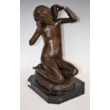 Alfred Barye, after, a bronzed metal figure, Hearing The Sea,