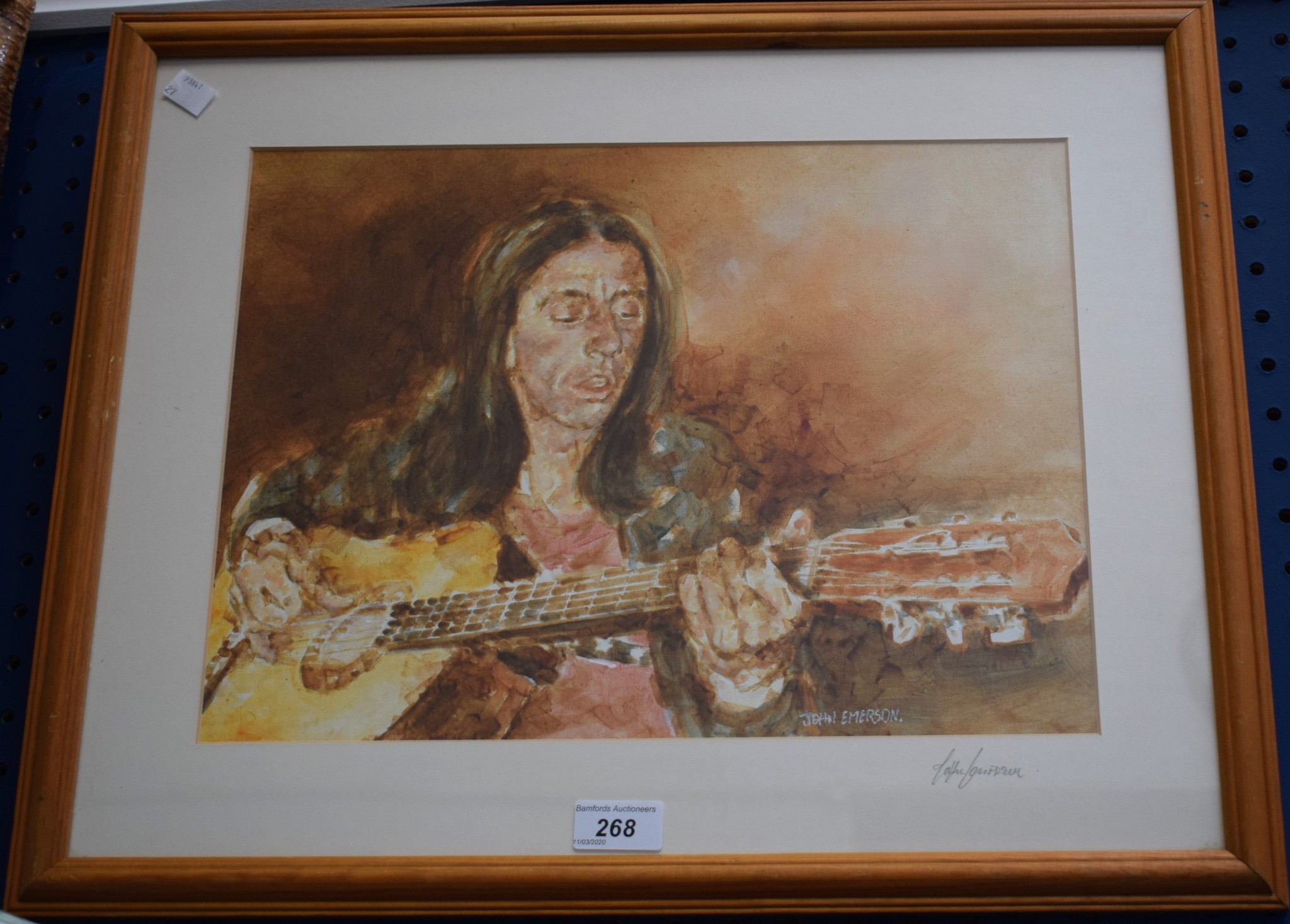 John Emerson The Guitarist signed, mixed media, 28.