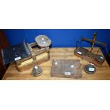 Scales and Weights - W and T Avery GPO scales; others, AE Summers; brass tower weights, cased,