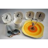 20th Century Design - a set of four 1950's Wade Zamba design pin trays; a Shelley cake stand;
