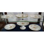 A Limoges dessert service comprising pedestal comport and six fluted cake plates,