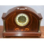 An Edwardian inlaid mahogany mantel clock, arched top,