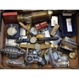 Boxes and Objects - an Ingersoll pocket watch; cigarette lighters; watches including Rotary,