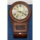 An Anglo-American style drop dial mahogany wall clock, marquetry inlaid case, 11.5in (29.
