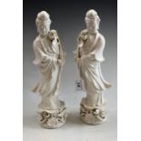 A pair of Chinese Blanc de Chine figures, Guan Yin, 35.