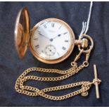An early 20th century gold plated hunter pocket watch, subsidiary seconds dial, keyless movement,