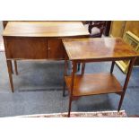 An Edwardian flame mahogany occasional table, quarter veneered rectangular top, undertier,