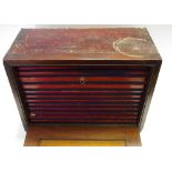 A Victorian mahogany table top coin collectors cabinet, twin carrying handles,
