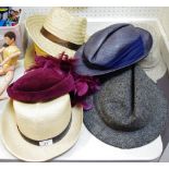 Hats - various lady's and gent's hats including straw boater; two Panama hats; flat caps;