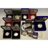 Coins - various Royal Mint 1Oz fine silver proof £5 examples, frosted crowns; commemorative crowns,