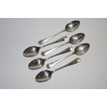 Six silver rat tail coffee spoons