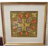 Textiles -a hand made ecclesiastical cross panel, gilt thread cross crown and letters P and X ,