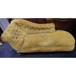 A Victorian chaise lounge/day bed, scroll arm, button back,