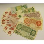 Bank Notes - nine 10 shilling notes; a Bank of England £1 note,