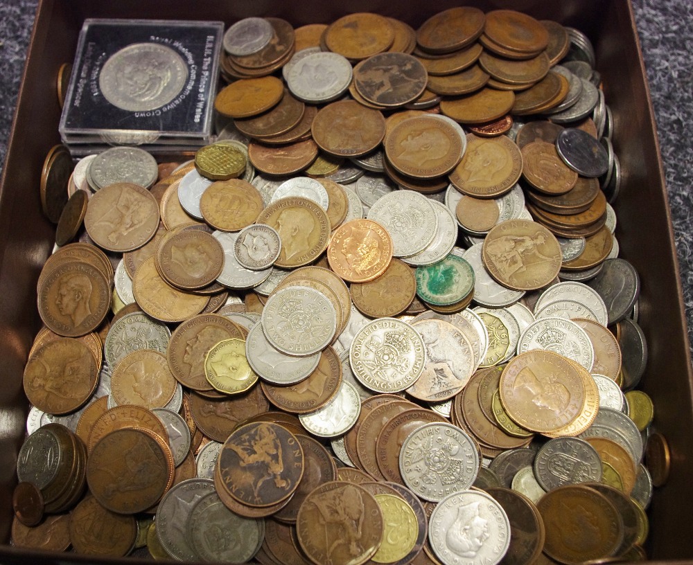 Coins - British and foreign, mixed currencies including shillings,