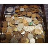 Coins - British and foreign, mixed currencies including shillings,