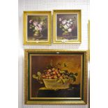 20th century Spanish School Bouquets, a near pair indistinctly signed,