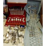 A canteen of Falstaff silver plated flatware; an EPNS three piece cruet set;