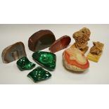 A Desert Rose; malachite ashtrays; agate samples,