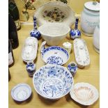 Ceramics - a 19th century oriental bowl (af); other oriental blue and white bowls and vases;