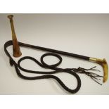 Equestrian interest - a hunting horn and bone handled whip (2)