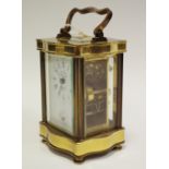A French lacquered brass five glass carriage clock, :'Epee, white enamelled dial,