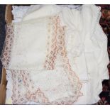 Linen & lace including antimacassars, table runners, mats etc.