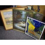Vincent Van Gogh, after, three decorative prints, framed; after Swarde, a pair of ballerina prints,