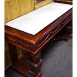 A large Empire style Duchess console table, moulded rectangular marble top,