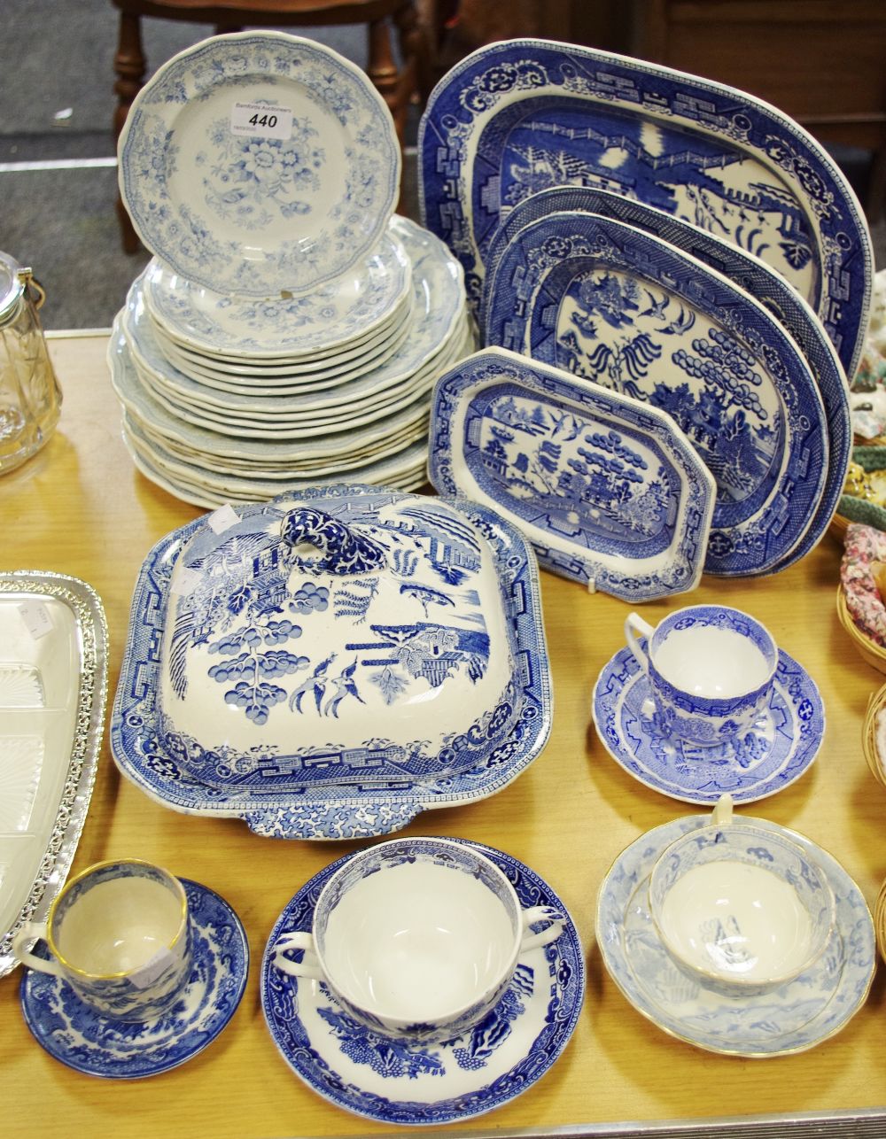 Blue & White - Royal Worcester saucer; Willow pattern tureen and cover;