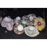 Colclough 8525 pattern tea and dinner ware; Royal Sheraton Pink Bouquet tea ware; others.