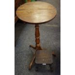 A mahogany tripod occasional table; an oak stool,