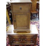 A Bevan Funnell oak TV stand, Priory style doors to cupboard base; a modern bedside cabinet.