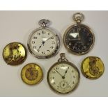 A WWII military issue open face pocket watch, Swiss 20 jewel movement, black dial,