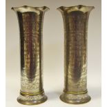 A pair of Chinese flared cylindrical vases, stamped to base,