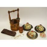 Boxes and Objects - a novelty treen travelling inkwell, as a barrel; a novelty table vesta,