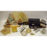Boxes & Objects - 18th century spectacles; magnifying glass; bone fans; drawing implements;