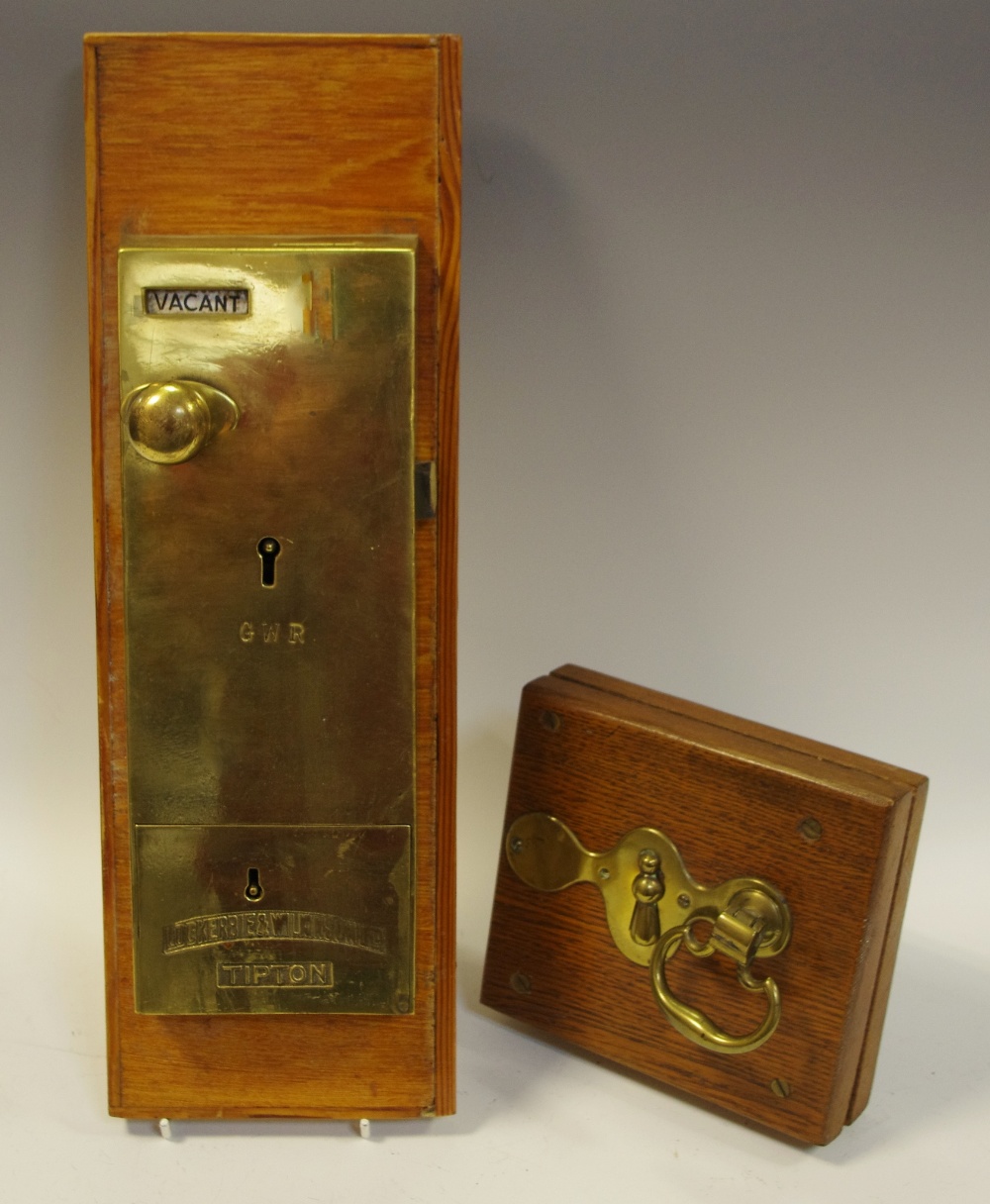 A Great Western Railway locomotive door lock plate, impressed 'G.W.R Lockerbie & Wilkinson Ltd.