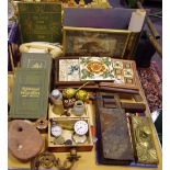 Boxes & Objects - various framed tiles; Meyer's book on ornaments;