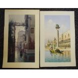 Umberto Ongania (19th century Venetian School) Doges Palace Venice and Gondola watercolours,