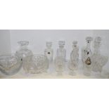 Cut glass - Royal Crystal Rock decanters; other decanters; Edinburgh Crystal brandy balloons;