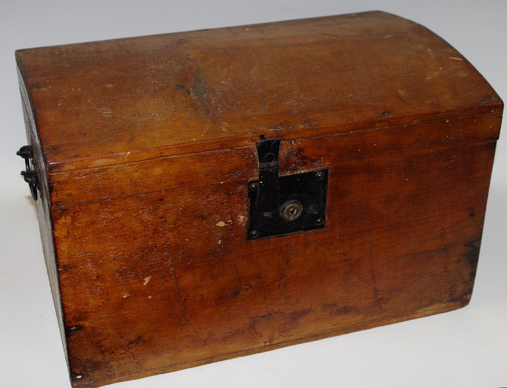 A 19th century pine domed deeds chest,
