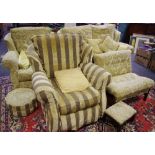 A modern two seat sofa, conforming armchair, conforming re-upholstered armchair easy chair,