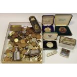 Coins, a George Stephenson commemorative medallion,