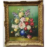 Karim K** D Bouquet oil on canvas, decorate ornate frame; Spanish School, a pair, Bouquets,