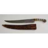An Indian jade mounted kindjahl dagger, 23cm wootz steel curved fullered blade,