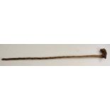 A 19th century folk art walking stick, the handle carved as a lizard,