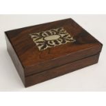A George IV rosewood and mother of pearl marquetry rectangular playing card box, push-fitting cover,