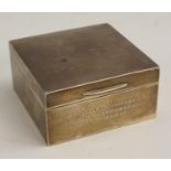 Military Interest - an early Elizabeth II silver square cigarette box,